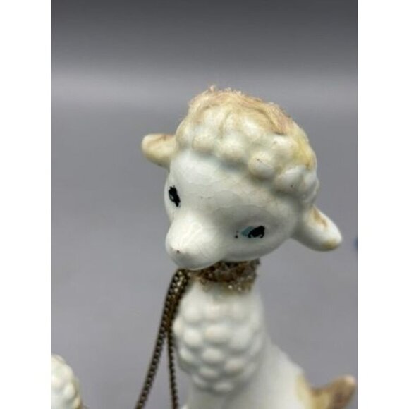 Vtg Ceramic Poodle Dog Figurines Chain Leash‎ Mom & 2 Puppies - Picture 7 of 7